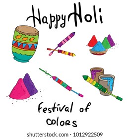 Illustration of colorful Happy Holi Background for Festival of Colors celebration greetings. Indian holiday Holi. Bright colorful holiday in India. Festiful colors.