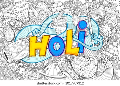 illustration of colorful Happy Holi Doodle Background for Festival of Colors celebration greetings