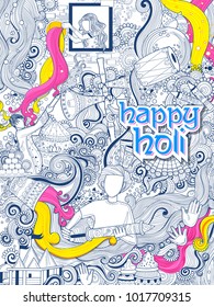 illustration of colorful Happy Holi Doodle Background for Festival of Colors celebration greetings