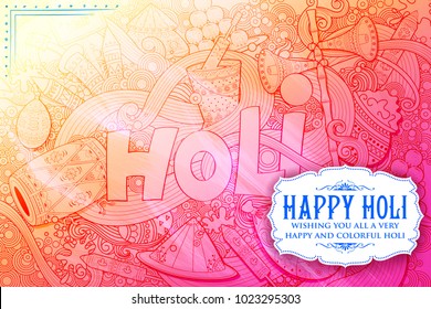 illustration of colorful Happy Holi Doodle Background for Festival of Colors celebration greetings