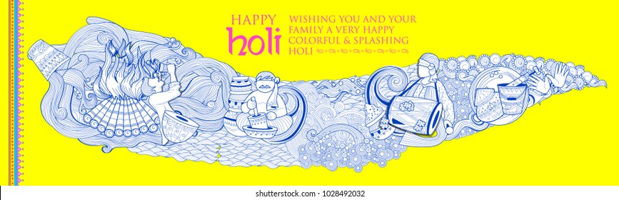 illustration of colorful Happy Holi Doodle Background for Festival of Colors celebration greetings