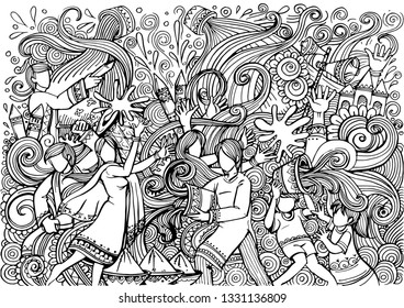 illustration of colorful Happy Holi Doodle Background for Festival of Colors celebration