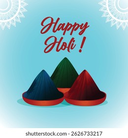 Ilustração do colorido Happy Holi. Vetor do festival hindu indiano de cores com quadros criativos e texto de holi.	
