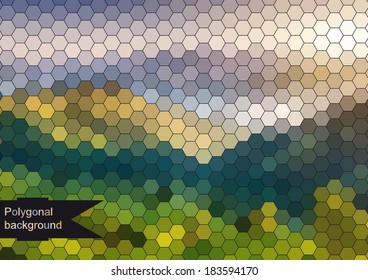 Illustration of colorful hexagonal outlined mosaic background 