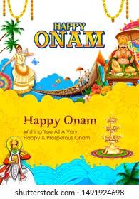 illustration of colorful holiday banner background for Happy Onam religious festival of South India Kerala