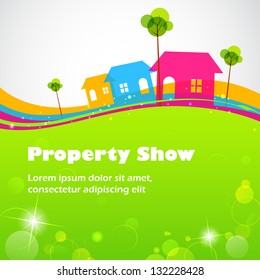 illustration of colorful house with tree on grassland