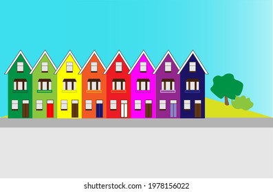 Illustration of colorful houses in Europe. Longing to travel concept.