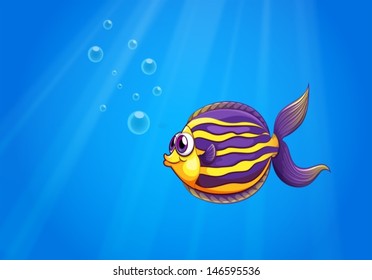 Illustration of a colorful hungry fish under the sea