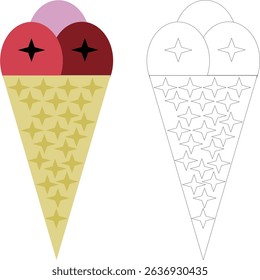 an illustration of a colorful ice cream cone featuaring three delicious flavors chocolate strawberry and vanilla completed with a rich chocolate topping