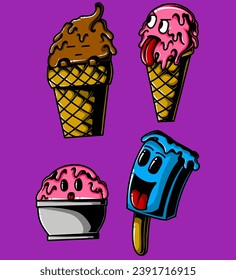 an illustration of a colorful ice cream mascot