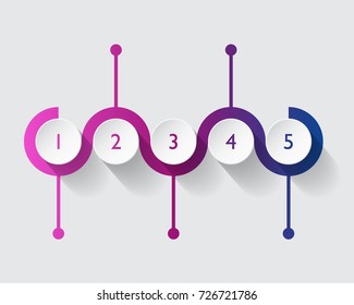 Ilustración de la plantilla de gráfico Infográfico colorido. Gráfico abstracto de cinco pasos. Diagrama de flujo de trabajo y diagrama de flujo para impresión, diseño web y presentación.