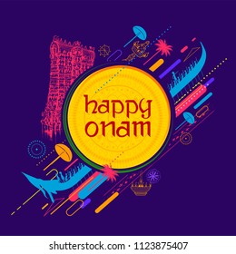 illustration of colorful Kathakali dancer on background for Happy Onam festival of South India Kerala illustration of colorful Kathakali dancer on background for Happy Onam festival of South India Kerala