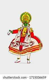 illustration of colorful Kathakali dancer in Onam festival background for Happy Onam festival of South India Kerala.
