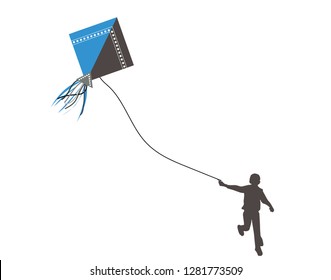 Illustration of colorful kite flying with boy for festival of India