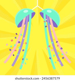 Illustration of colorful kusudama radial sunburst background