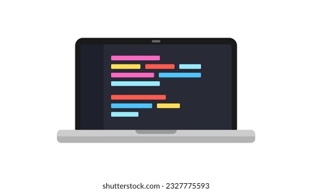 Illustration of colorful lines of code in a text editor on a laptop