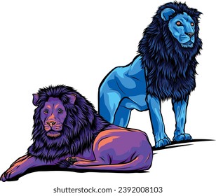 Illustration of colorful lion, angry expression on white background. vector design