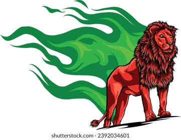 Illustration of colorful lion, angry expression on white background. vector design