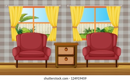 Illustration of a colorful living room