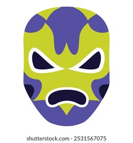 Ilustração de uma máscara colorida de luchador representando o rosto de um lutador irritado, um símbolo da luta mexicana