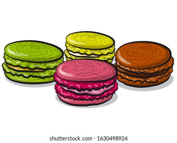 illustration of the colorful macarons cookies dessert on the white background