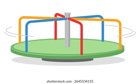 Illustration of a colorful merry go round on a green platform rotating