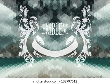 Illustration of colorful mosaic background with ribbon frame