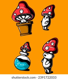 an illustration of a colorful mushroom mascot