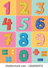 Illustration of the colorful numbers on a multicolored background