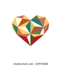 Illustration of colorful origami heart isolated on white background
