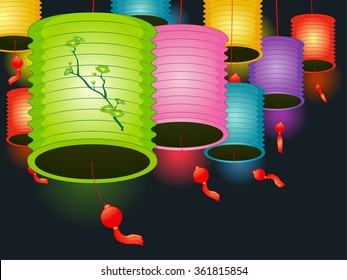 Illustration of Colorful Paper Lanterns Used as Decorations for a Lantern Festival