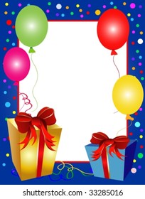 illustration of a colorful party background with balloons and presents