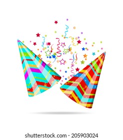 Illustration colorful party hats with confetti for your holiday - vector