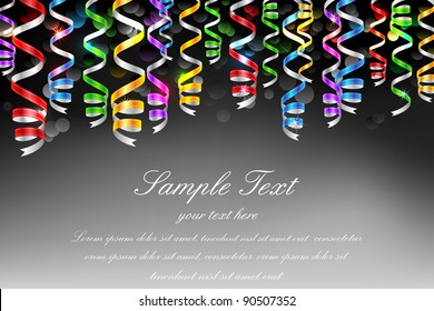 illustration of colorful party steamer hanging on abstract background