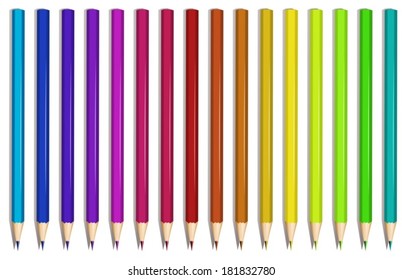 Illustration of the colorful pencils on a white background