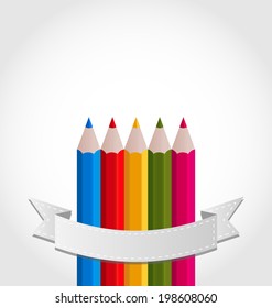 Illustration colorful pencils with ribbon, on white background - vector