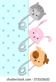 Illustration of Colorful Pins Decorated with Cute Animal Accessories