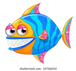 Illustration of a colorful piranha on a white background 