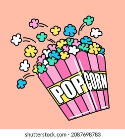 
ILLUSTRATION OF COLORFUL POPCORN, JUMPING OUT OF THE BOX