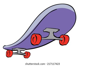 An Illustration of a colorful purple and red skateboard.