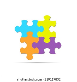 Illustration of colorful puzzle pieces isolated on a white background.