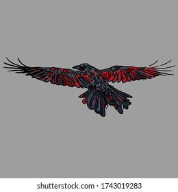 illustration of colorful raven, vintage graphics for t-shirt designs