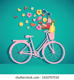 Illustration of colorful retro bicycle with basket