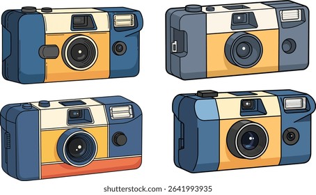 Illustration of Colorful Retro Cameras: Isolated and Ready for Photography Projects