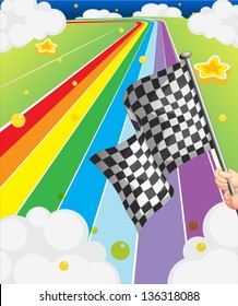 Illustration of a colorful road with a flag