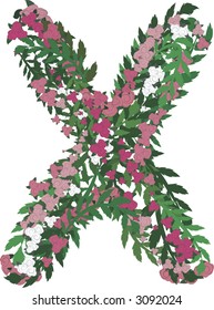 Illustration of a colorful rose capital letter, with no gradients.