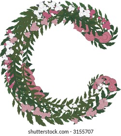 Illustration of a colorful rose lowercase letter, with no gradients.