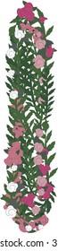 Illustration of a colorful rose lowercase letter, with no gradients.