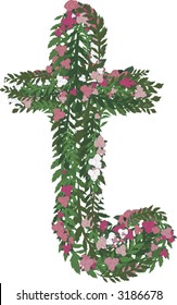 Illustration of a colorful rose lowercase letter, with no gradients.