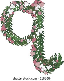 Illustration of a colorful rose lowercase letter, with no gradients.